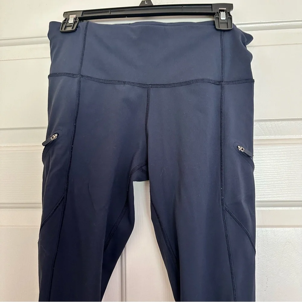 Lululemon Full Length Navy Blue Tights Leggings Zippers Pockets Size 8 - Picture 2 of 7